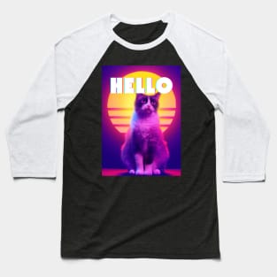 Hello Synthwave Retro Cat Baseball T-Shirt